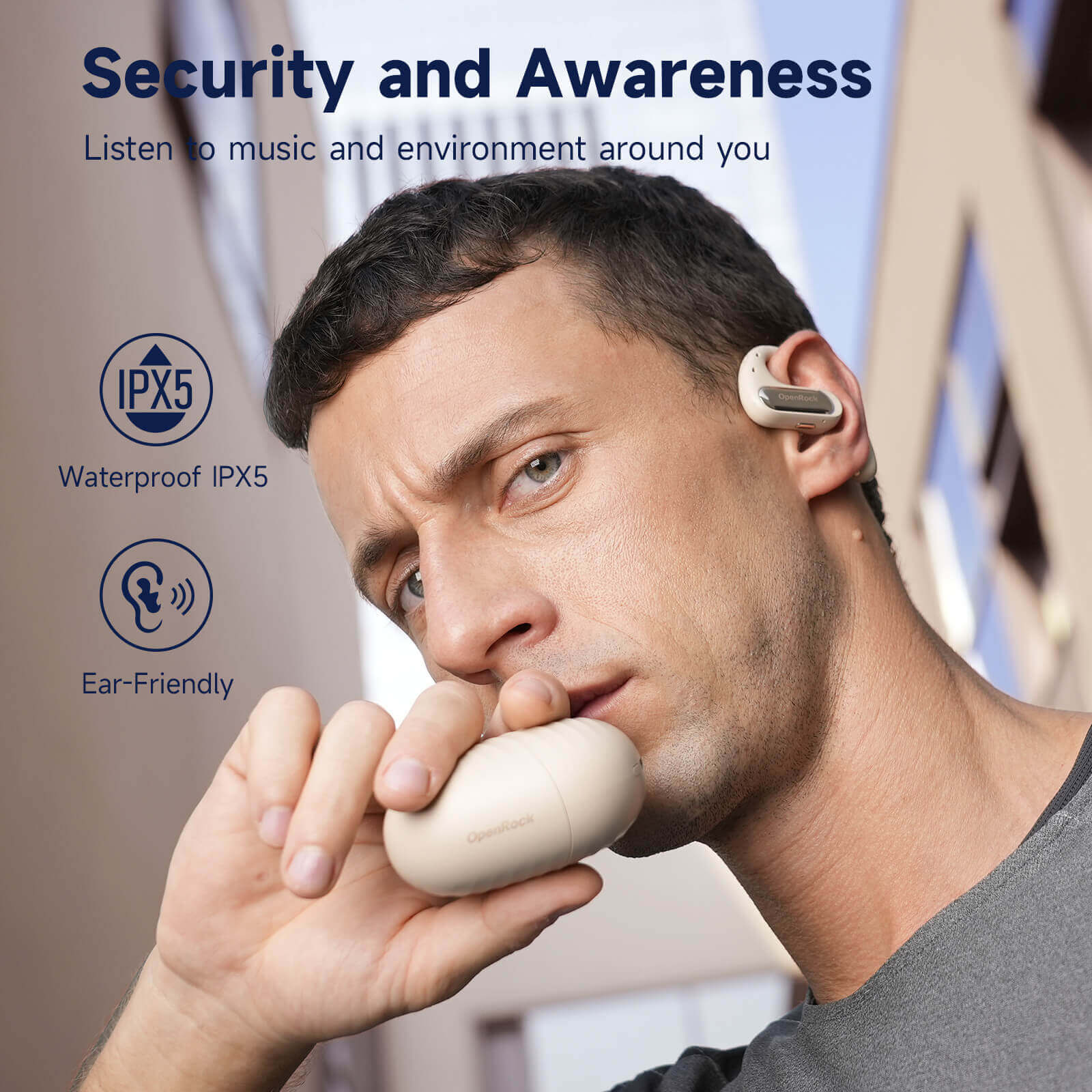 OpenRock Pro Open-Ear Air Conduction Sport Earbuds-Beige