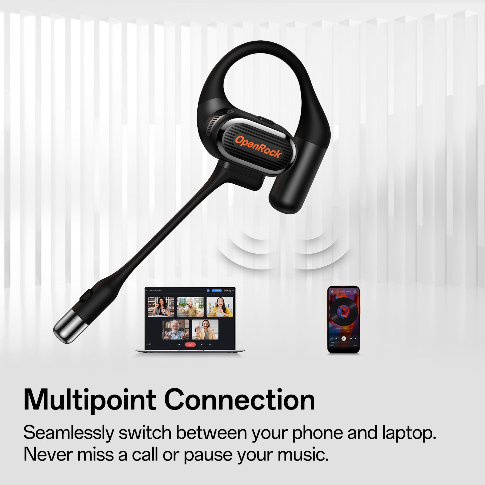 OpenRock Link 20 Wireless Open-Ear Headset with Magnetic Mic